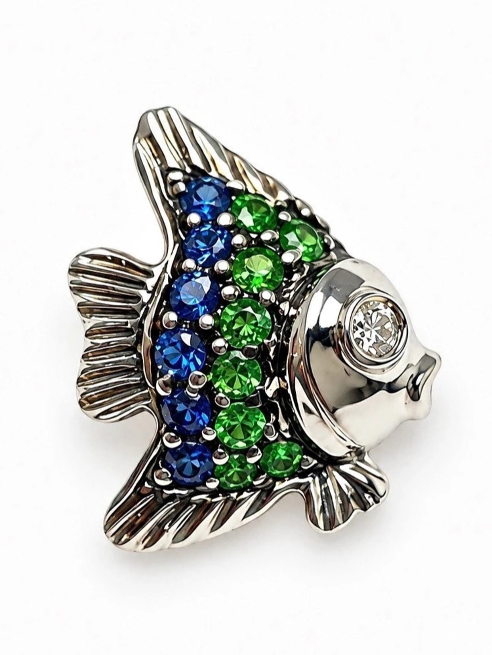 14k Sapphire and Diamond Fish Pendant